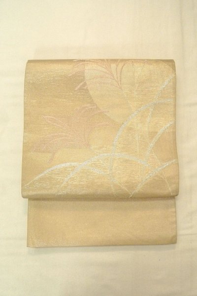 Photo2: O0607C Vintage Japanese Kimono  Shiny Ivory  FUKURO OBI sash  Silk. (Grade B) (2)