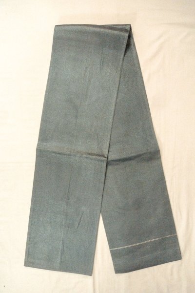 Photo1: Mint O0607D Vintage Japanese Kimono  Shiny Navy Blue  FUKURO OBI sash  Linen. (Grade A) (1)