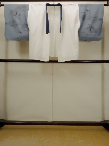 Photo1: O0624A Vintage Japanese kimono   Off White Men's Juban for men / Cotton. MOMIJI maple leaf, Sleeves, attached collar: Synthetic  (Grade B) (1)