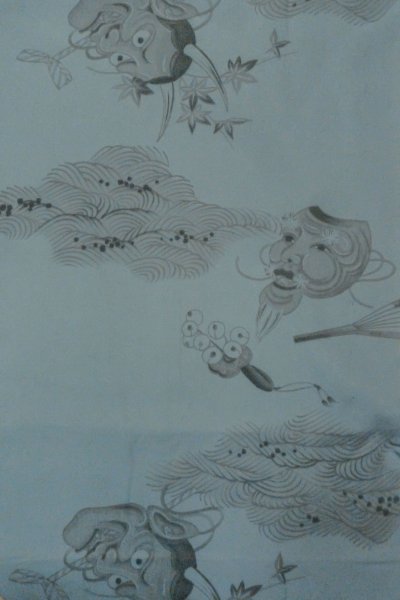 Photo3: O0624A Vintage Japanese kimono   Off White Men's Juban for men / Cotton. MOMIJI maple leaf, Sleeves, attached collar: Synthetic  (Grade B) (3)