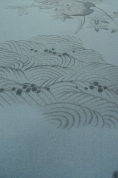 Photo8: O0624A Vintage Japanese kimono   Off White Men's Juban for men / Cotton. MOMIJI maple leaf, Sleeves, attached collar: Synthetic  (Grade B) (8)