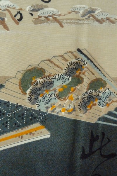 Photo5: O0624B Vintage Japanese kimono   Off White Men's Juban for men / Cotton. Landscape, Sleeves: silk, attached callor: synthetic  (Grade C) (5)