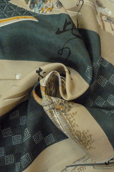 Photo10: O0624B Vintage Japanese kimono   Off White Men's Juban for men / Cotton. Landscape, Sleeves: silk, attached callor: synthetic  (Grade C) (10)