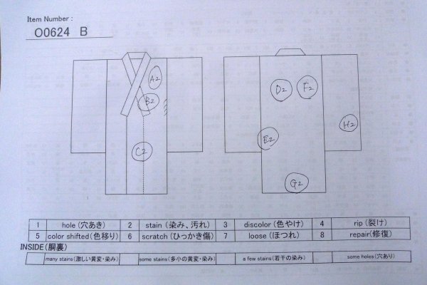 Photo12: O0624B Vintage Japanese kimono   Off White Men's Juban for men / Cotton. Landscape, Sleeves: silk, attached callor: synthetic  (Grade C) (12)