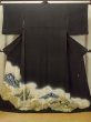 Photo1: O0624E Vintage Japanese kimono   Black TOMESODE formal for women / Silk. Cloud, Discolored all over.  (Grade C) (1)