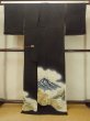 Photo2: O0624E Vintage Japanese kimono   Black TOMESODE formal for women / Silk. Cloud, Discolored all over.  (Grade C) (2)