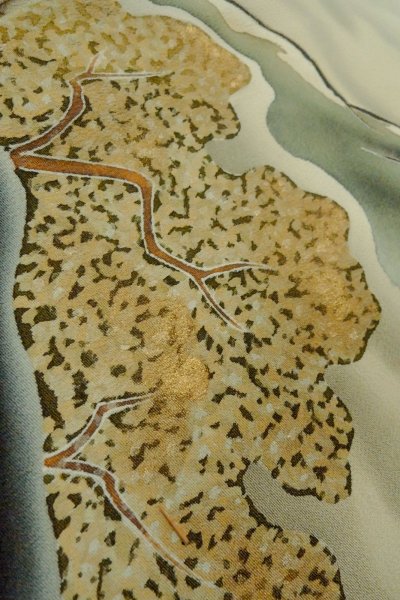 Photo13: O0624E Vintage Japanese kimono   Black TOMESODE formal for women / Silk. Cloud, Discolored all over.  (Grade C) (13)