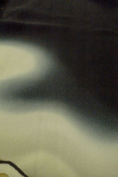 Photo16: O0624E Vintage Japanese kimono   Black TOMESODE formal for women / Silk. Cloud, Discolored all over.  (Grade C) (16)