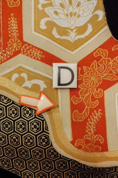 Photo21: O0624G Vintage Japanese kimono   Black TOMESODE formal for women / Silk. Chinese flower,   (Grade D) (21)