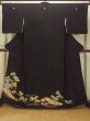 Photo1: O0624H Vintage Japanese kimono   Black TOMESODE formal for women / Synthetic. Flower,   (Grade D) (1)