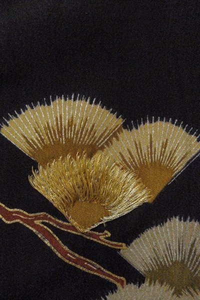 Photo9: O0624H Vintage Japanese kimono   Black TOMESODE formal for women / Synthetic. Flower,   (Grade D) (9)