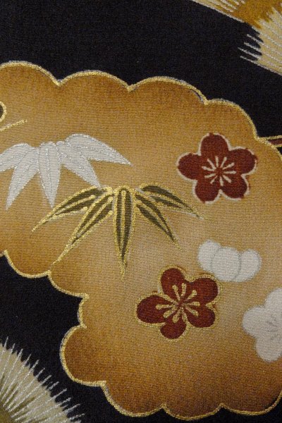 Photo10: O0624H Vintage Japanese kimono   Black TOMESODE formal for women / Synthetic. Flower,   (Grade D) (10)