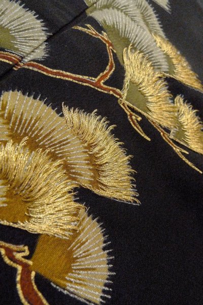 Photo11: O0624H Vintage Japanese kimono   Black TOMESODE formal for women / Synthetic. Flower,   (Grade D) (11)