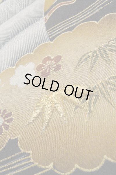 Photo13: O0624H Vintage Japanese kimono   Black TOMESODE formal for women / Synthetic. Flower,   (Grade D) (13)
