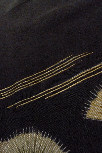 Photo14: O0624H Vintage Japanese kimono   Black TOMESODE formal for women / Synthetic. Flower,   (Grade D) (14)