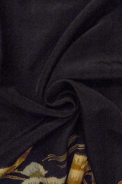 Photo15: O0624H Vintage Japanese kimono   Black TOMESODE formal for women / Synthetic. Flower,   (Grade D) (15)