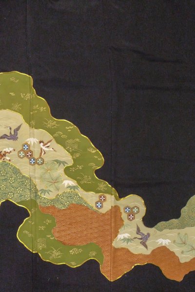 Photo5: O0624I Vintage Japanese kimono   Black TOMESODE formal for women / Silk. UME plum bloom,   (Grade B) (5)