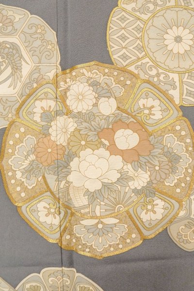 Photo8: O0624J Vintage Japanese kimono  Bluish Gray TOMESODE formal for women / Silk. Chinese flower,   (Grade B) (8)