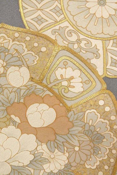 Photo9: O0624J Vintage Japanese kimono  Bluish Gray TOMESODE formal for women / Silk. Chinese flower,   (Grade B) (9)