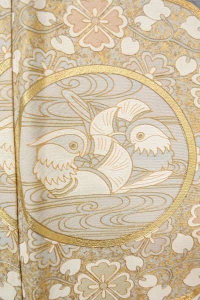 Photo10: O0624J Vintage Japanese kimono  Bluish Gray TOMESODE formal for women / Silk. Chinese flower,   (Grade B) (10)