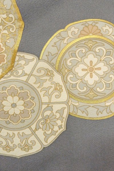 Photo11: O0624J Vintage Japanese kimono  Bluish Gray TOMESODE formal for women / Silk. Chinese flower,   (Grade B) (11)