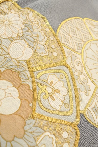 Photo13: O0624J Vintage Japanese kimono  Bluish Gray TOMESODE formal for women / Silk. Chinese flower,   (Grade B) (13)