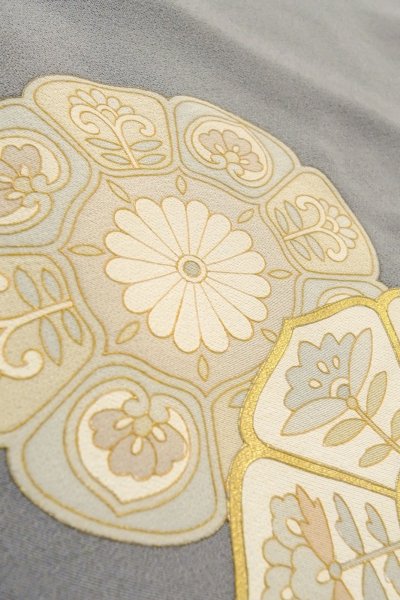 Photo16: O0624J Vintage Japanese kimono  Bluish Gray TOMESODE formal for women / Silk. Chinese flower,   (Grade B) (16)