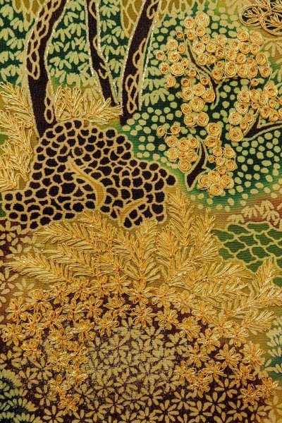 Photo7: O0624L Vintage Japanese kimono   Black TOMESODE formal for women / Silk. Flower,   (Grade B) (7)