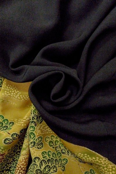 Photo13: O0624L Vintage Japanese kimono   Black TOMESODE formal for women / Silk. Flower,   (Grade B) (13)