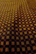 Photo7: O0624M Antique Japanese kimono  Dark Yellow TSUMUGI pongee for women / Silk. Plaid Checks,   (Grade B) (7)