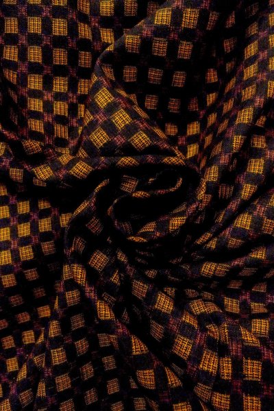 Photo10: O0624M Antique Japanese kimono  Dark Yellow TSUMUGI pongee for women / Silk. Plaid Checks,   (Grade B) (10)