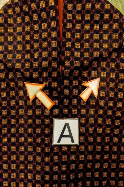 Photo12: O0624M Antique Japanese kimono  Dark Yellow TSUMUGI pongee for women / Silk. Plaid Checks,   (Grade B) (12)