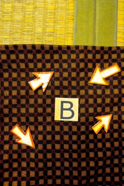 Photo13: O0624M Antique Japanese kimono  Dark Yellow TSUMUGI pongee for women / Silk. Plaid Checks,   (Grade B) (13)