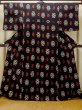 Photo1: O0624N Antique Japanese kimono   Black ORI woven for women / Silk. Geometrical pattern,   (Grade B) (1)