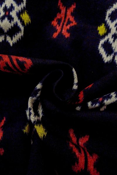 Photo12: O0624N Antique Japanese kimono   Black ORI woven for women / Silk. Geometrical pattern,   (Grade B) (12)