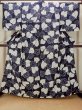 Photo1: O0624O Vintage Japanese kimono   Indigo Blue YUKATA summer(made in Japan) for women / Cotton/hemp Flower,   (Grade C) (1)