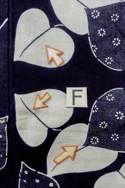 Photo19: O0624O Vintage Japanese kimono   Indigo Blue YUKATA summer(made in Japan) for women / Cotton/hemp Flower,   (Grade C) (19)