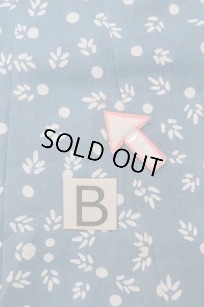 Photo15: O0624P Vintage Japanese kimono  Grayish  Blue  YUKATA summer(made in Japan) for women /  Cotton.  Leaf,   (Grade C) (15)