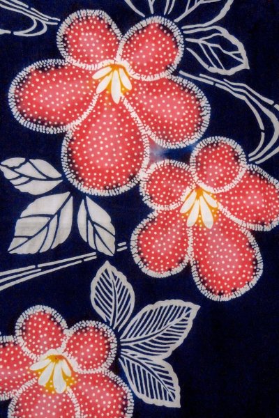 Photo3: O0624Q Vintage Japanese kimono    Indigo Blue  Pour Dyed Yukata for women /  Cotton.  Flower,   (Grade D) (3)