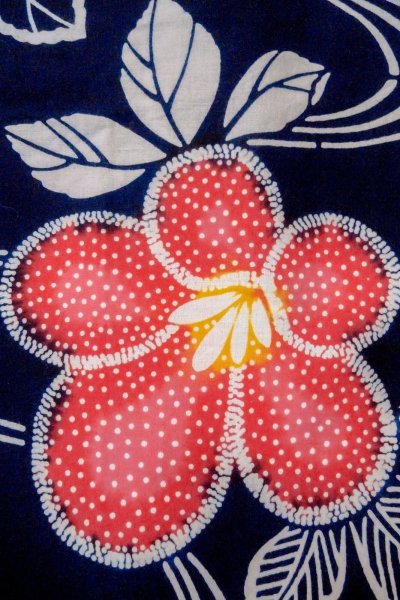 Photo5: O0624Q Vintage Japanese kimono    Indigo Blue  Pour Dyed Yukata for women /  Cotton.  Flower,   (Grade D) (5)