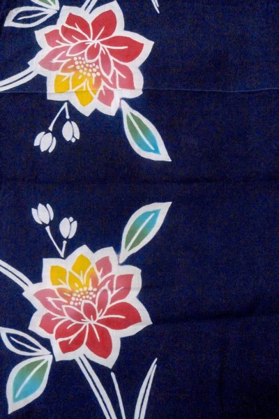 Photo4: O0624R Vintage Japanese kimono    Indigo Blue  Pour Dyed Yukata for women /  Cotton.  Flower,   (Grade D) (4)
