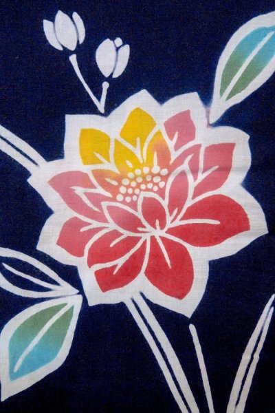 Photo5: O0624R Vintage Japanese kimono    Indigo Blue  Pour Dyed Yukata for women /  Cotton.  Flower,   (Grade D) (5)