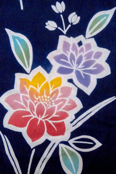 Photo6: O0624R Vintage Japanese kimono    Indigo Blue  Pour Dyed Yukata for women /  Cotton.  Flower,   (Grade D) (6)