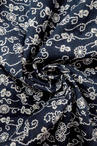 Photo11: O0625A Vintage Japanese kimono  Dark Indigo Blue YUKATA summer(made in Japan) for women / Cotton/hemp Chrysanthemum,   (Grade C) (11)