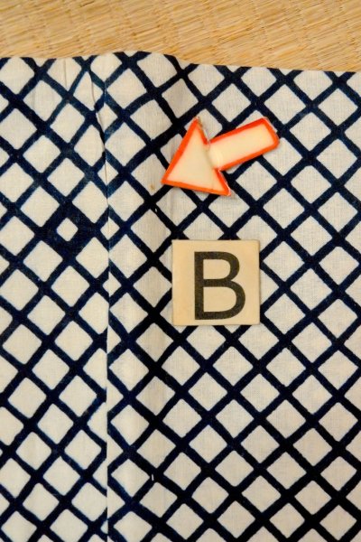 Photo17: O0625C Vintage Japanese kimono  Dark Indigo Blue YUKATA summer(made in Japan) for women / Cotton/hemp Plaid Checks   (Grade C) (17)