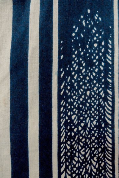 Photo6: O0625D Antique Japanese kimono   Indigo Blue YUKATA summer(made in Japan) for women / Cotton/hemp Tall grass,   (Grade C) (6)