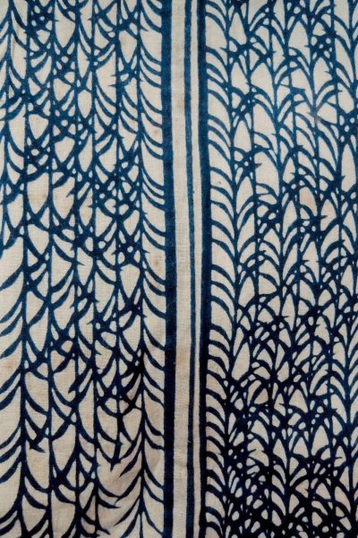 Photo7: O0625D Antique Japanese kimono   Indigo Blue YUKATA summer(made in Japan) for women / Cotton/hemp Tall grass,   (Grade C) (7)