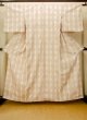 Photo1: O0711B Vintage Japanese kimono   Off White TSUMUGI pongee for women / Silk. Geometrical pattern,   (Grade B) (1)