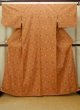 Photo1: Mint O0711C Vintage Japanese kimono   Orange TSUMUGI pongee for women / Silk. Plaid Checks,   (Grade A) (1)