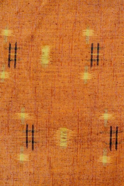 Photo5: Mint O0711C Vintage Japanese kimono   Orange TSUMUGI pongee for women / Silk. Plaid Checks,   (Grade A) (5)